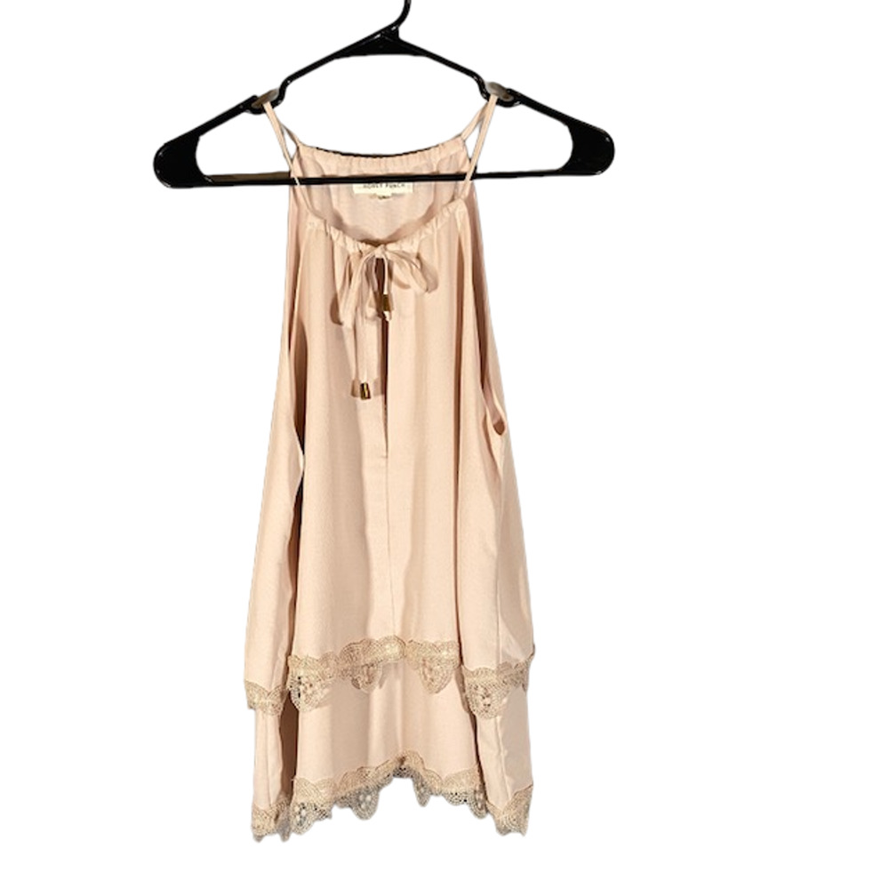 Honey Punch Pink Lightweight Layered Lace Applique Trim Tank Top Cami Women Sz S